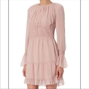 INTERMIX Carmella Silk Blush Nude Pink‎ Pintuck Flowy Tiered Dress Size Medium